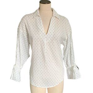 BOHO Blouse Black & White Swiss Oval Dot H&M Womens XS Long Bell Sleeve 180A